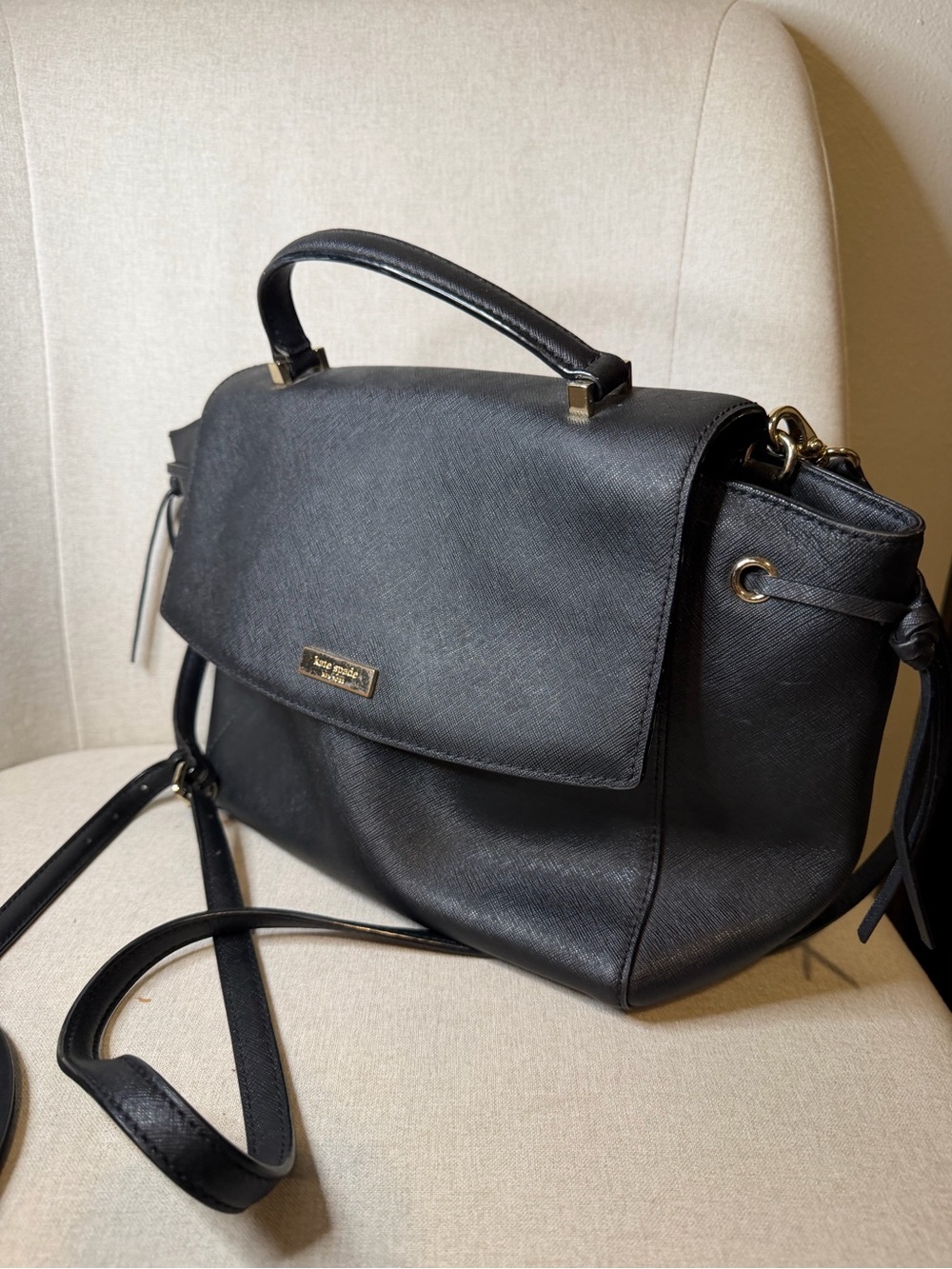 kate spade Black Saffiano Leather Top-Handle Satchel with Strap